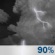 Wednesday Night: Showers and thunderstorms before 1am. Mostly cloudy, with a low around 48. West southwest wind 5 to 10 mph. Chance of precipitation is 90%. New rainfall amounts between a tenth and quarter of an inch possible. Wednesday Night: Showers And Thunderstorms